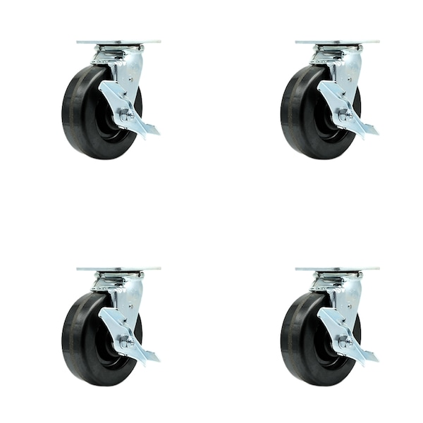 6 Inch Phenolic Swivel Caster Set with Ball Bearings and Brakes